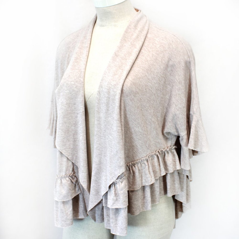 Easel Beige Open Front Ruffle Bottom Cardigan Sma… - image 1